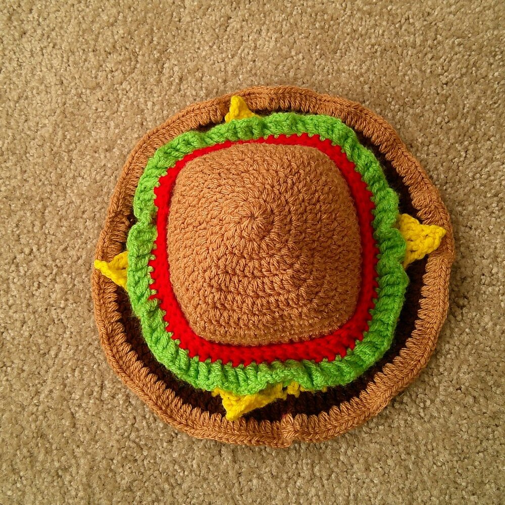 Handmade Ruffled Crochet Multicolor Girls Hamburger Hat - Picture 2 of 8